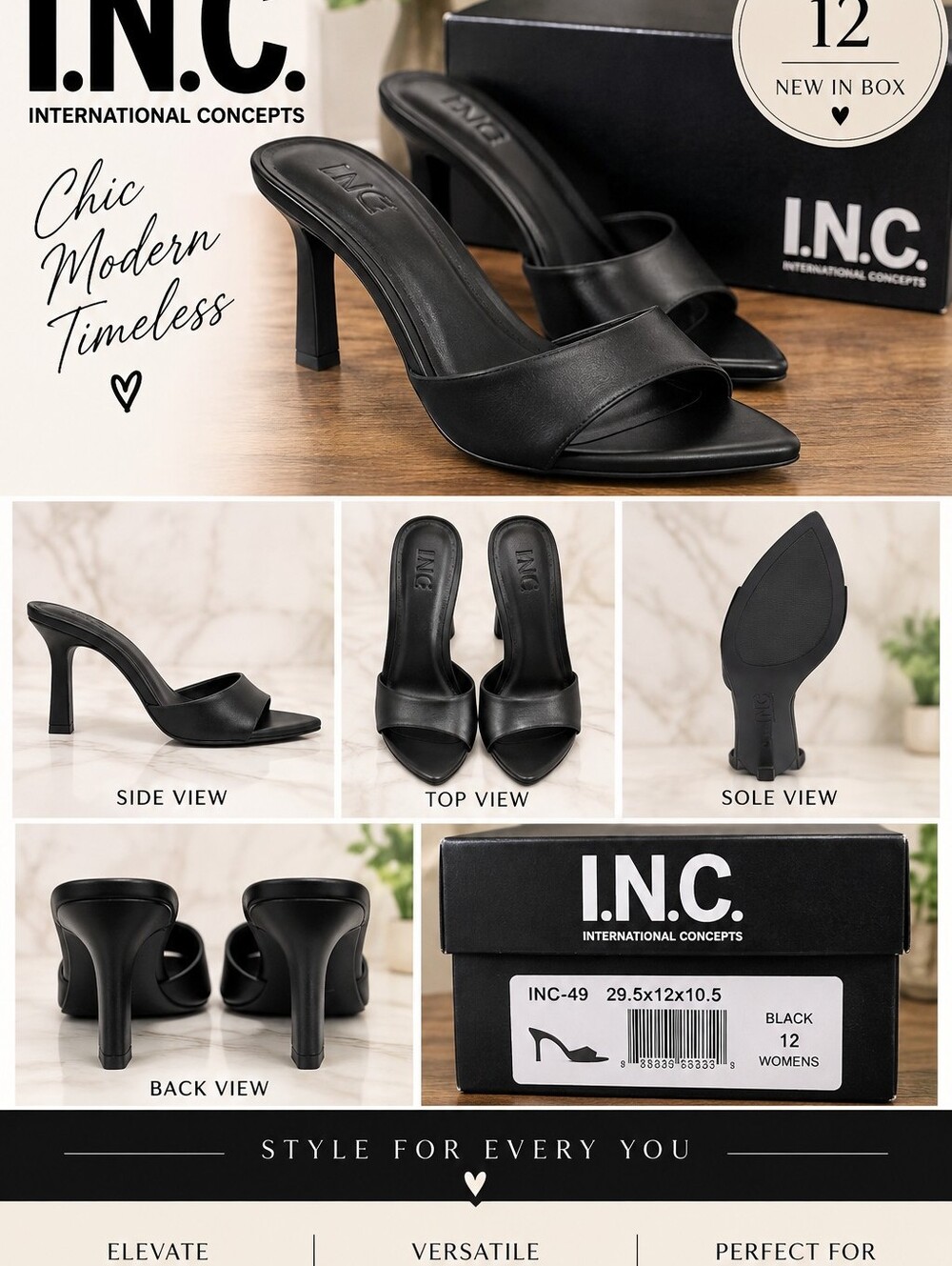 NIB INC International Concepts Black Open-Toe Slide Heels